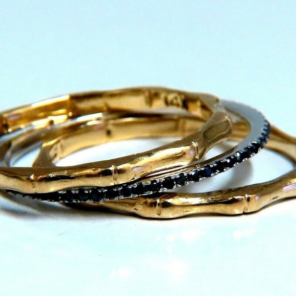 .40ct Natural Black Diamonds & Bamboo Deco Bands S